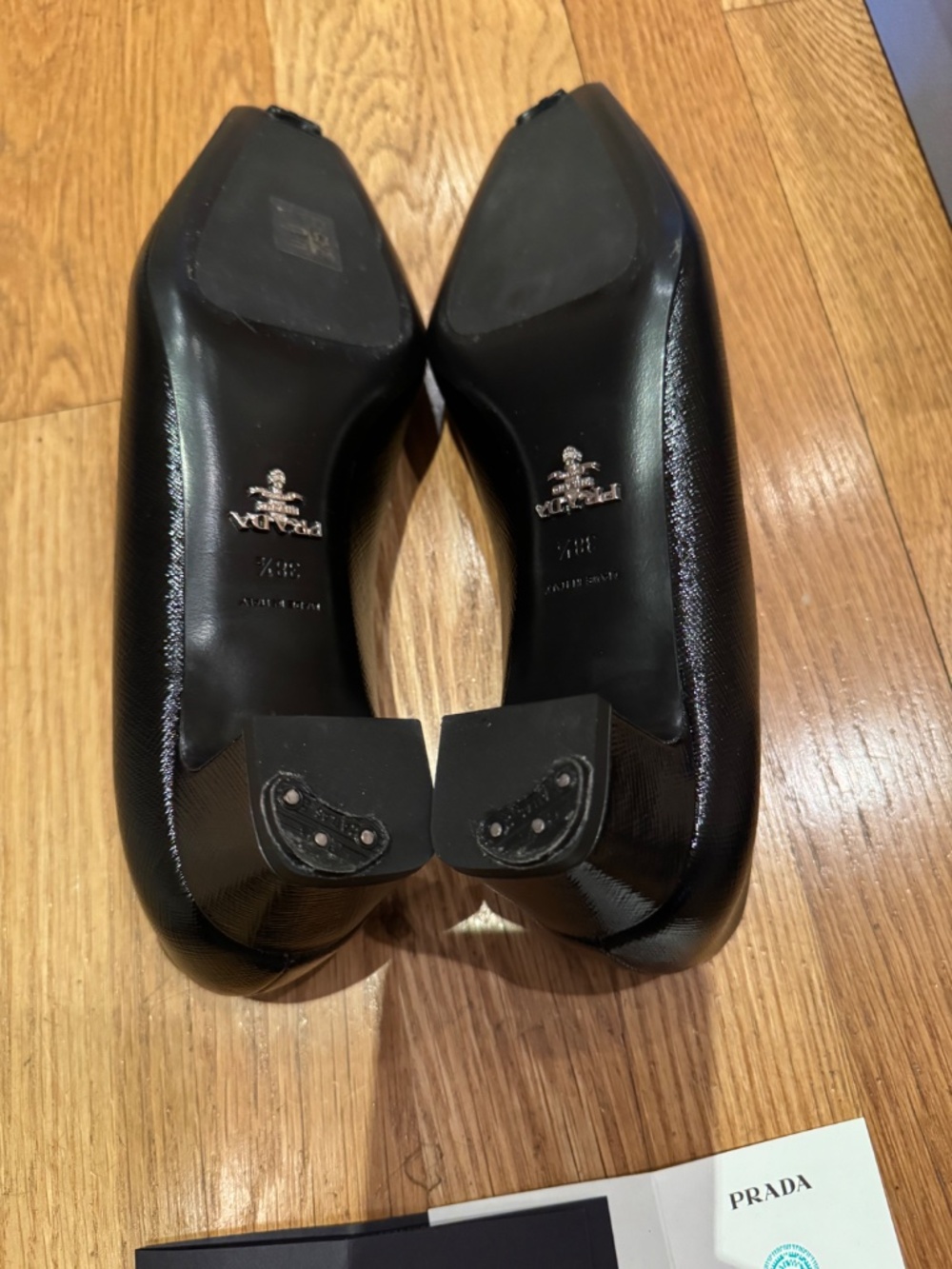 PRADA - Saffiano Leather - Triangle Logo Low Heel Pumps - Black - Picture 7 of 8